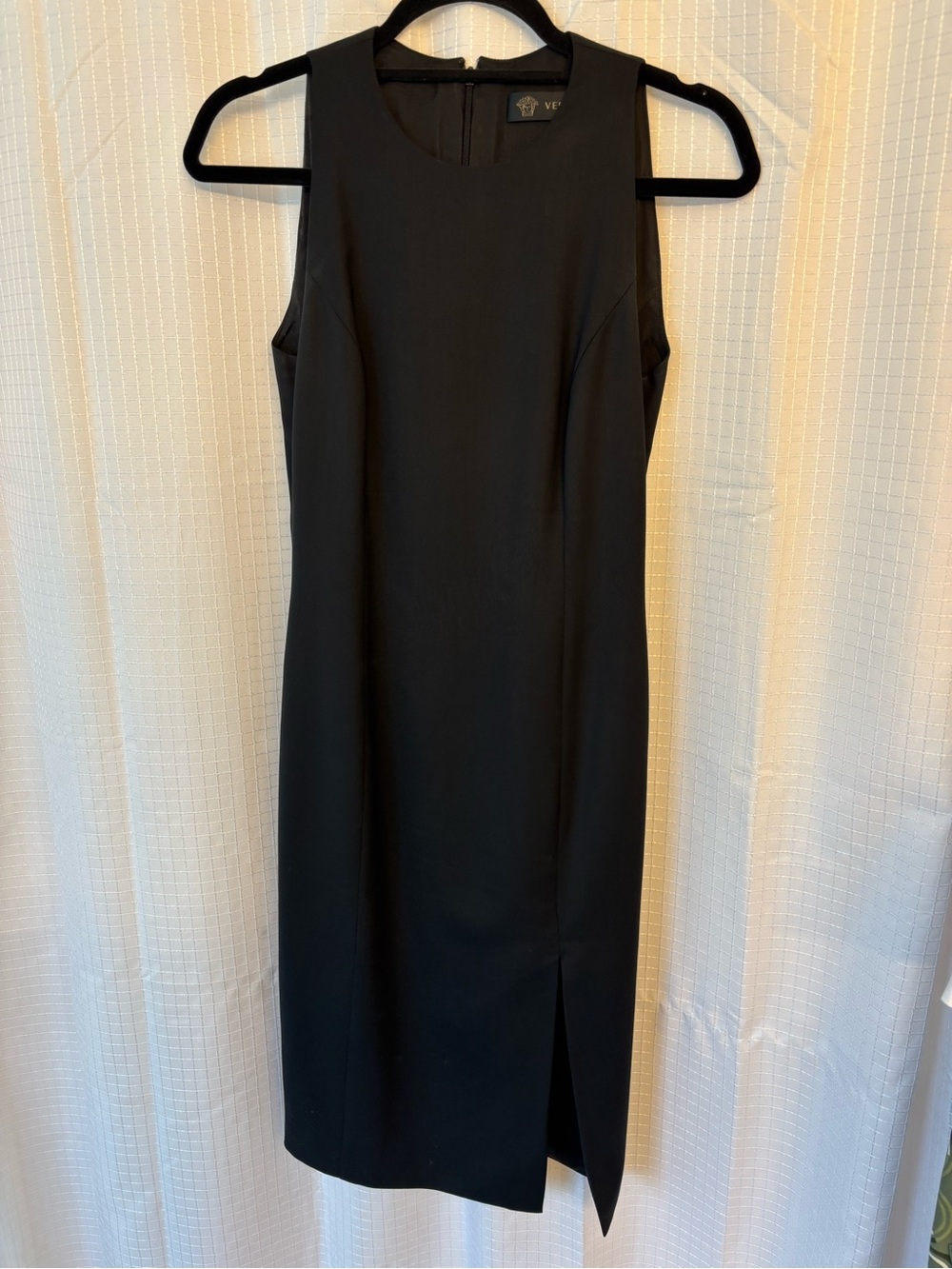 VERSACE BLACK PENCIL dress with the side slit. Size EU 38